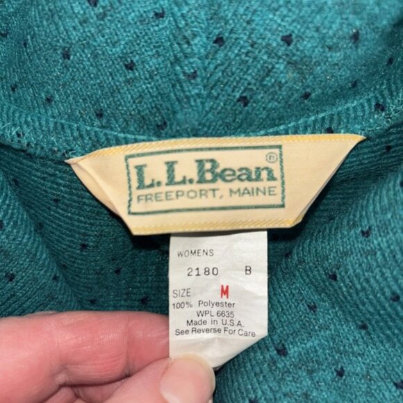 Vintage LL Bean Fleece Jacket Womens M Teal with Polka Dots Made in USA 90s - Picture 3 of 9